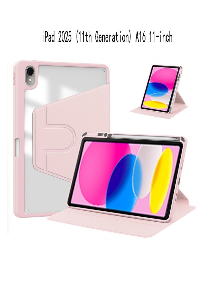 for iPad 2025 (11th) 11 inch / 2022 (10th) 10.9 inch Case Cover, Tablet Protective Case  , Acrylic 360 ° Rotating Design, Automatic Wake-up/sleep, Soft Leather,Pink - Image 1