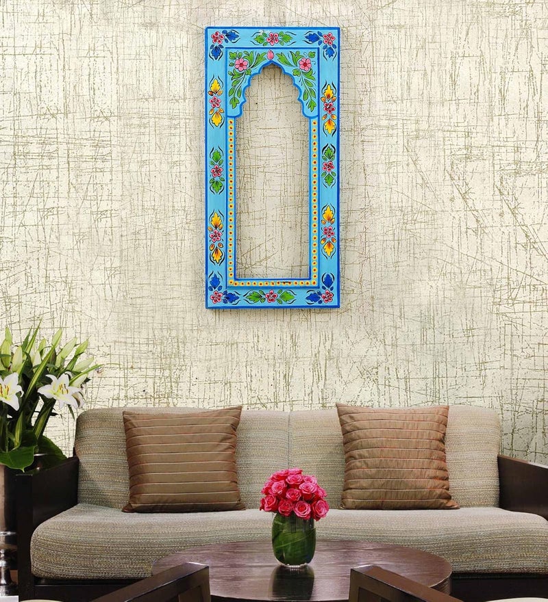 CRAFT TREE MDF Handpainted Rectangle Wall Hanging Blue Colour Wall Hanging Jharokha Frame - Image 1