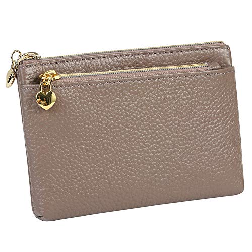 Cynure Women's Genuine Leather Coin Purse Zipper Pocket Size Pouch Change Wallet, Grey Purple - Image 1