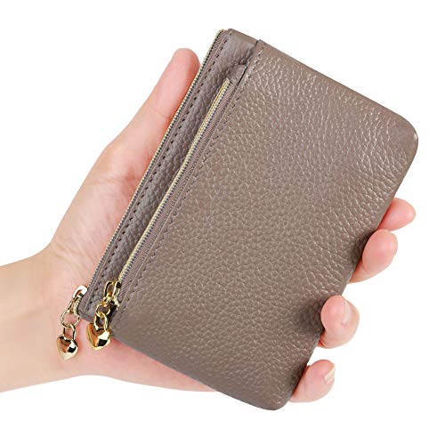 Cynure Women's Genuine Leather Coin Purse Zipper Pocket Size Pouch Change Wallet, Grey Purple - Image 5