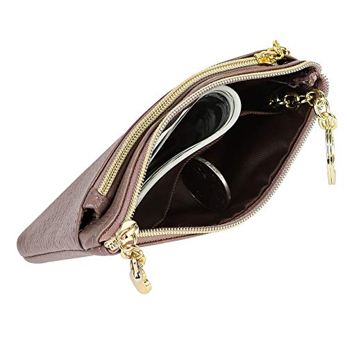 Cynure Women's Genuine Leather Coin Purse Zipper Pocket Size Pouch Change Wallet, Grey Purple - Image 4