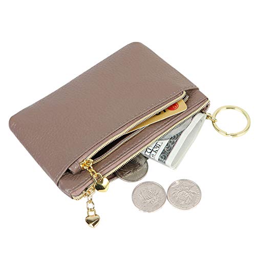 Cynure Women's Genuine Leather Coin Purse Zipper Pocket Size Pouch Change Wallet, Grey Purple - Image 3