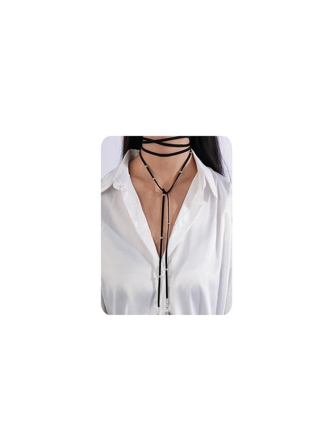 YERTTER Vintage Boho Long Tassel Rope Wrap Chain Bead Coin Pendant Chain Choker Necklace Women (Black) - Image 1