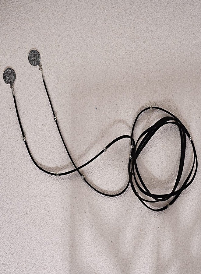 YERTTER Vintage Boho Long Tassel Rope Wrap Chain Bead Coin Pendant Chain Choker Necklace Women (Black) - Image 5