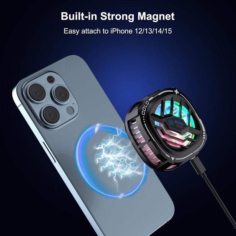 MOBILIFE مبرد محمول مغناطيسي، مبرد هاتف بتقنية أشباه الموصلات لأجهزة iPhone 12/13/14/15، 3 أوضاع تبريد، شاشة LCD، مروحة ألعاب فورية لأجهزة iPhone و iPad و Android، رادياتير محمول (أسود) - Image 5