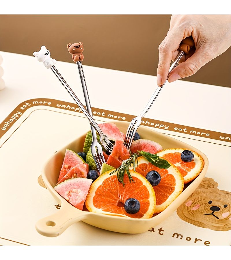 Stainless Steel He He Xiong Fork Spoon Set 4 Piece Box Cartoon Dessert Coffee Gift - Image 4