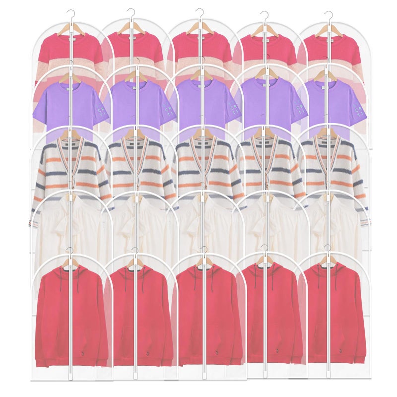 TORONTOKYO 25 Pack 31" Garment Bags for Hanging Clothes, Clear Plastic Garment Bag Dust-Proof Suit Protector Clothes Cover with Zipper for Closet Storage and Travel - Image 1