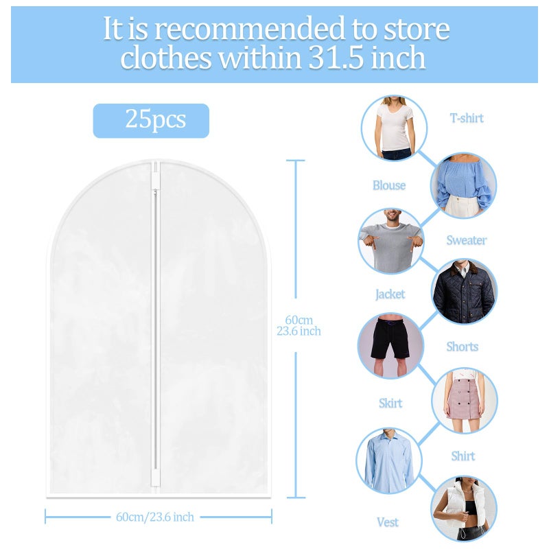 TORONTOKYO 25 Pack 31" Garment Bags for Hanging Clothes, Clear Plastic Garment Bag Dust-Proof Suit Protector Clothes Cover with Zipper for Closet Storage and Travel - Image 2