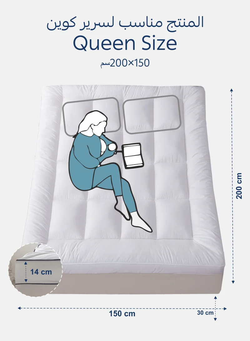 دوناتيلا لباد فندقي من المايكروفايبر الممشط 100% مقاس مفرد ونص يناسب سرير150×200سم , 1500جم لكل متر , ارتفاع 14 سم , مطاط بعمق 30 سم للتثبيت في مرتبة