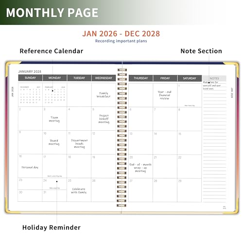 KAICN Monthly Planner 2026-2028, Hardcover 3 year calendar 2026-2027-2028 Calendar Book from Jan 2026 - Dec 2028, 9“ x 11”, Spiral Bound,Organizer for Office, School, and Home, Sunset - Image 3