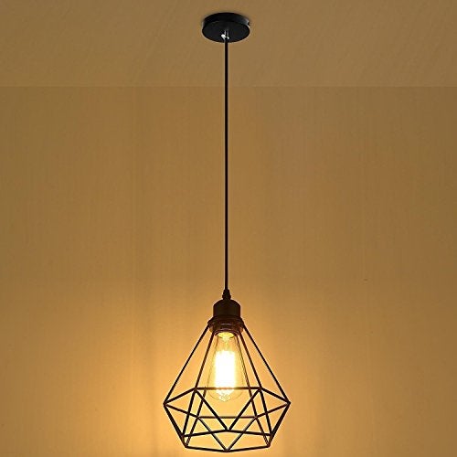 SFL Made in India Edison Square Filament Hanging Diamond Caged, E27 Holder, Decorative, Urban Retro Style Metal Fixture, Black. - Image 1