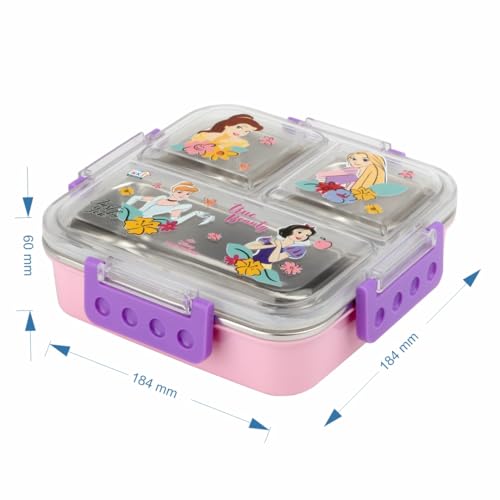 SKi Homeware Brunch Insulated Lunch Box | 3 Compartment Bento Box | Stainless Steel Interior | Embossed Print That Does not Fade | Leak-Proof & Sturdy Design | 600 ML (Princess) - Image 3