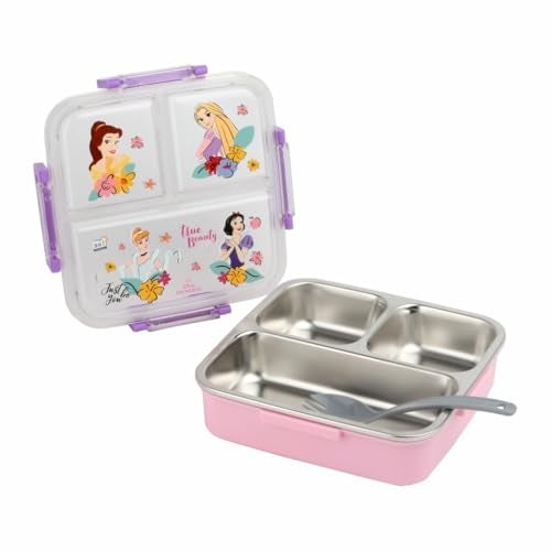 SKi Homeware Brunch Insulated Lunch Box | 3 Compartment Bento Box | Stainless Steel Interior | Embossed Print That Does not Fade | Leak-Proof & Sturdy Design | 600 ML (Princess) - Image 2