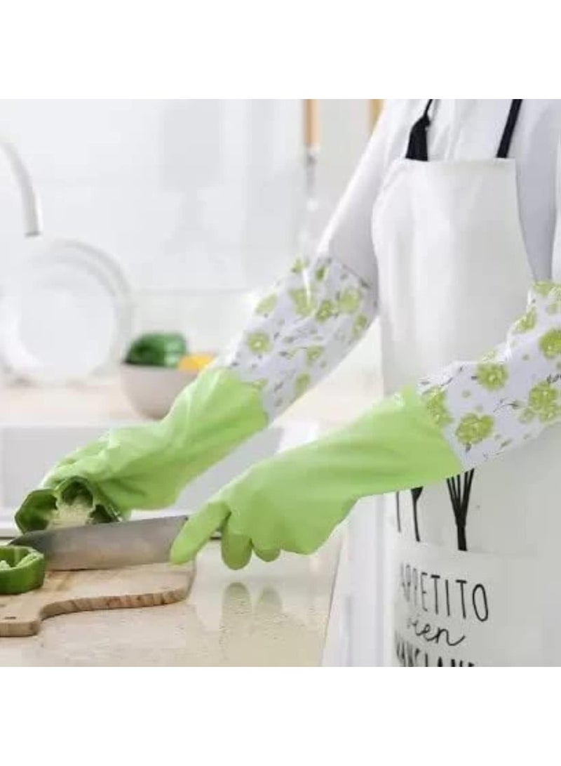 Reusable and wear-resistant kitchen dishwashing gloves, green color, 2 pieces - Image 2