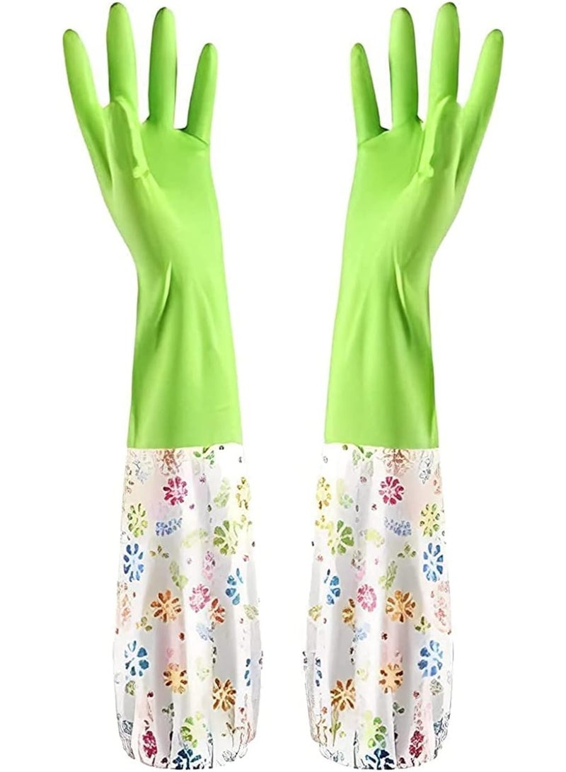 Reusable and wear-resistant kitchen dishwashing gloves, green color, 2 pieces - Image 1
