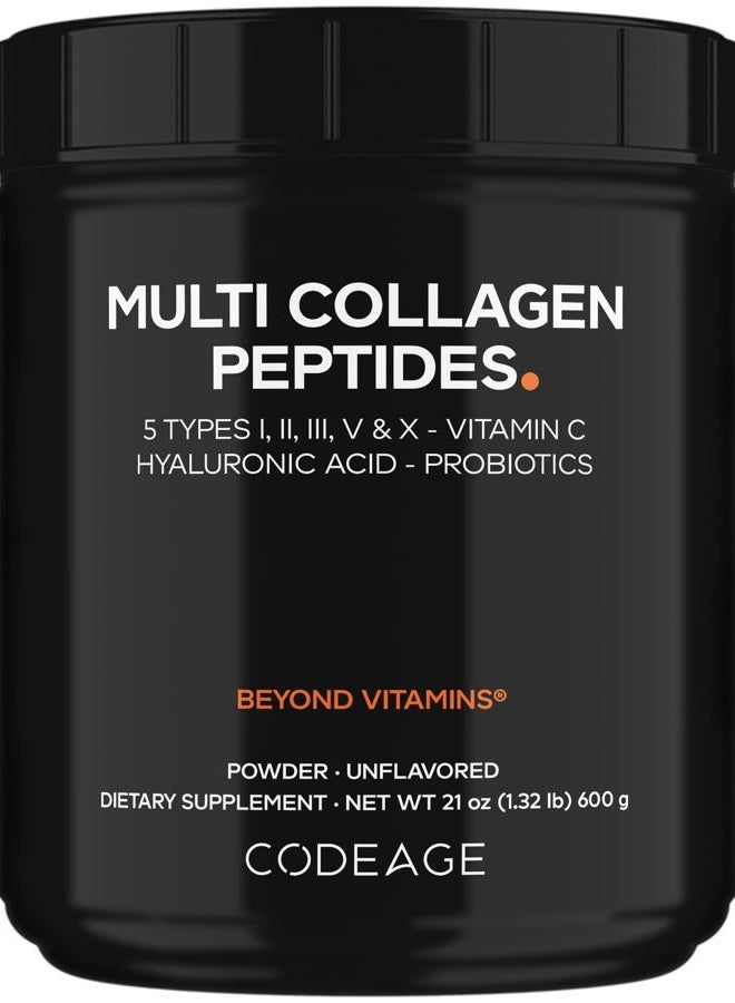 Codeage مسحوق مكمل مع ببتيدات الكولاجين وبروبيوتيك النسخة السوداء، فيتامين C وحمض الهيالورونيك، من حيوانات تتغذى على العشب وتربى في المراعي، مهدرج، صفر كربوهيدرات - Image 1