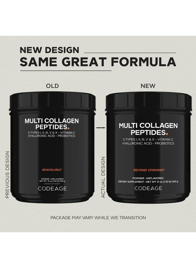 Codeage مسحوق مكمل مع ببتيدات الكولاجين وبروبيوتيك النسخة السوداء، فيتامين C وحمض الهيالورونيك، من حيوانات تتغذى على العشب وتربى في المراعي، مهدرج، صفر كربوهيدرات - Image 3