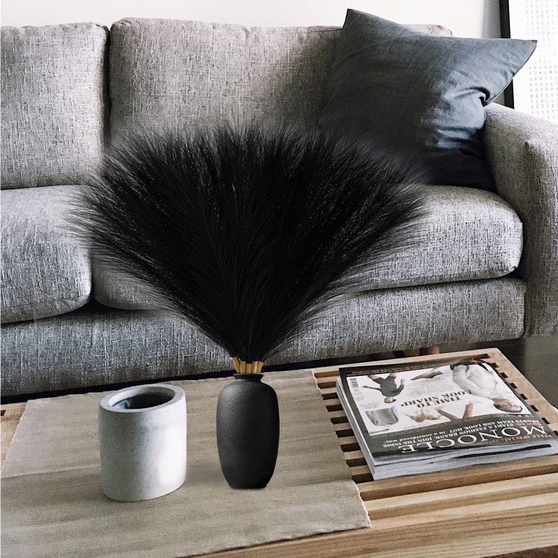 Serwalin Black Pampas Grass Decor, 6Pcs Faux Pampas Grass 17 Inch, Short Artificial Pompous Grass for Gothic Room Decoration, Wedding, Home and Halloween Decoration - Image 5