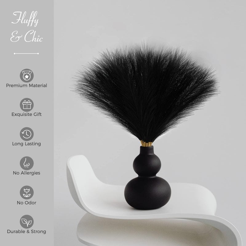 Serwalin Black Pampas Grass Decor, 6Pcs Faux Pampas Grass 17 Inch, Short Artificial Pompous Grass for Gothic Room Decoration, Wedding, Home and Halloween Decoration - Image 4