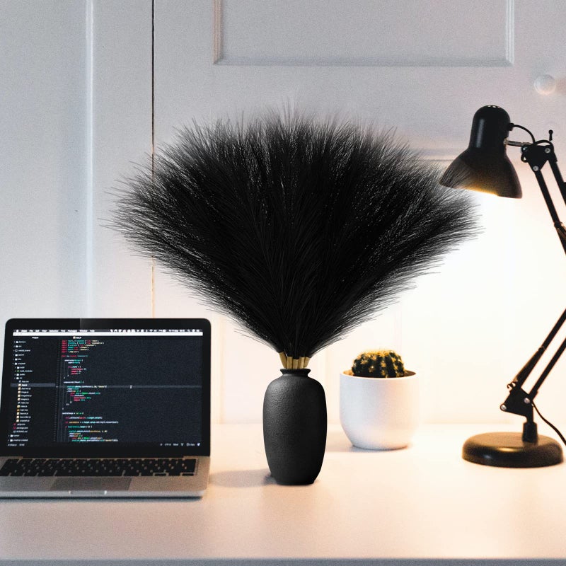 Serwalin Black Pampas Grass Decor, 6Pcs Faux Pampas Grass 17 Inch, Short Artificial Pompous Grass for Gothic Room Decoration, Wedding, Home and Halloween Decoration - Image 3