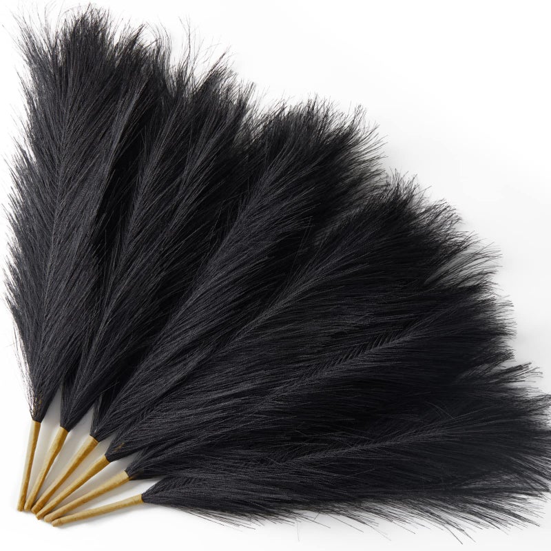 Serwalin Black Pampas Grass Decor, 6Pcs Faux Pampas Grass 17 Inch, Short Artificial Pompous Grass for Gothic Room Decoration, Wedding, Home and Halloween Decoration - Image 1