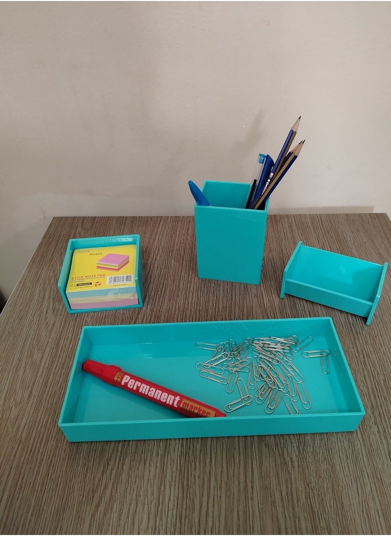 Other Manufacturer 4 Pieces Blue Plastic Desk Organizer 