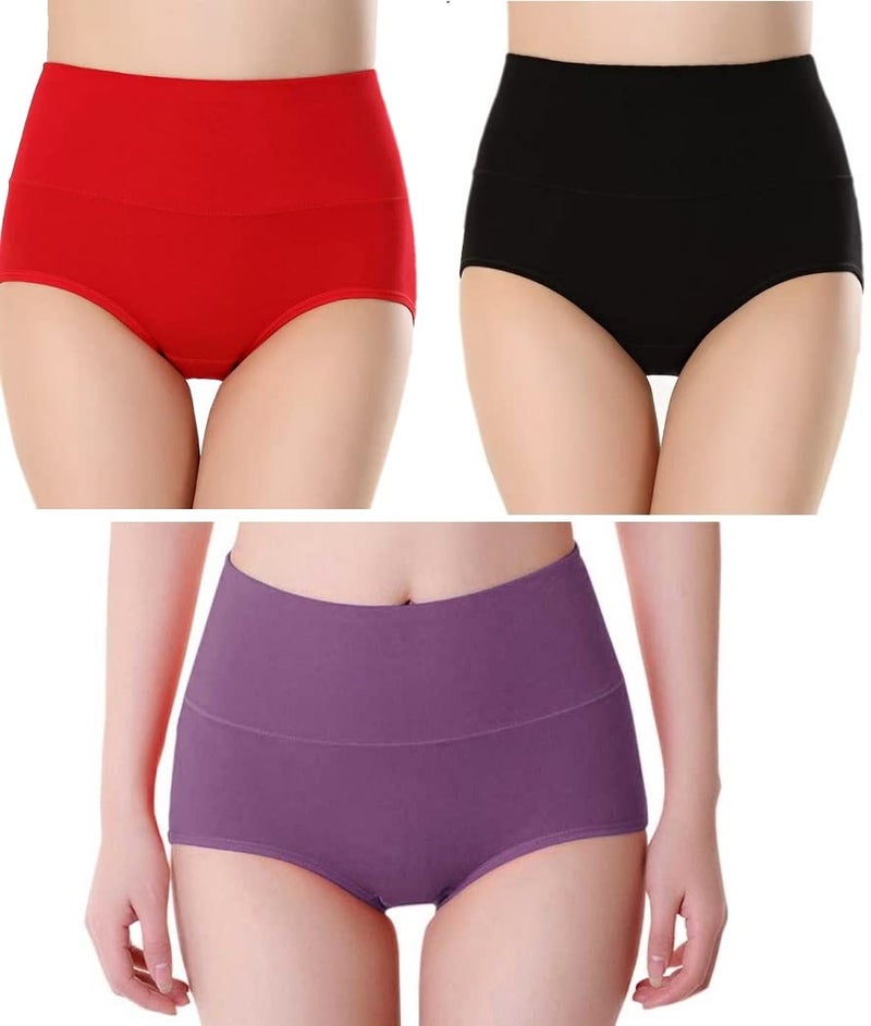PLUMBURY Women's Cotton High Waist Full Coverage Panty, Size M-XXL (Pack of 3 Panty) - Image 1