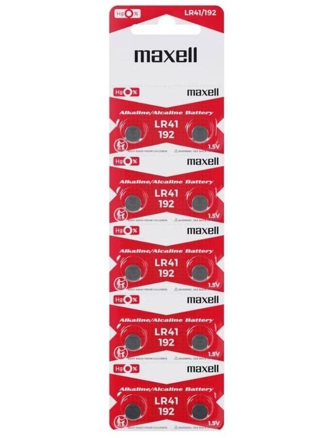 ماكسل 10 قطع من بطاريات العملات القلوية LR41 192 بطارية قلوية 1.5 فولت (10 قطع)