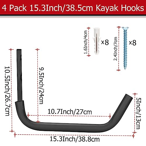 Heavdace Kayak Storage Hooks 153Inch Wall Mounted Garage Kayak Hanger 2 Pairs Heavy Duty Canoe Garage Storage Utility Racks for Paddle Board Ladder Surfboard Snowboard Bike Load Copacity 50LB - Image 3