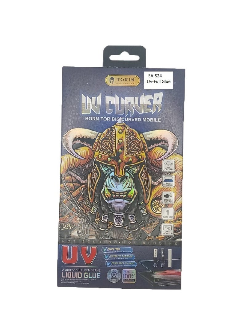 توكين واقي شاشة من الزجاج المقوى بتغطية كاملة من الغراء السائل بالأشعة فوق البنفسجية لهاتف Samsung Galaxy S24 - شفاف - Image 5