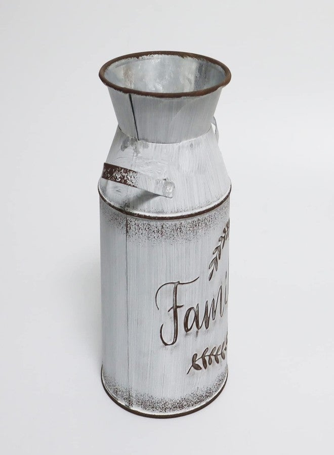 Fauevav Galvanized Milk Can with Greetings, Antique Retro Vase Metal Planter Rustic Vintage Primitive Flower Holder Farmhouse Country Plant for Home Office Decor, 7.5” (Grey) - Image 3