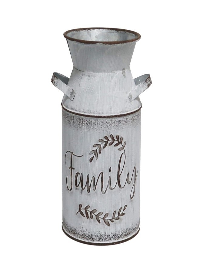 Fauevav Galvanized Milk Can with Greetings, Antique Retro Vase Metal Planter Rustic Vintage Primitive Flower Holder Farmhouse Country Plant for Home Office Decor, 7.5” (Grey) - Image 1