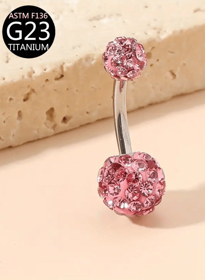 إينوشا إبرة سرة أنيقة من التيتانيوم الفضي المقاوم للحساسية مرصعة بكريستال زركون وردي - 14 ملم - Image 1