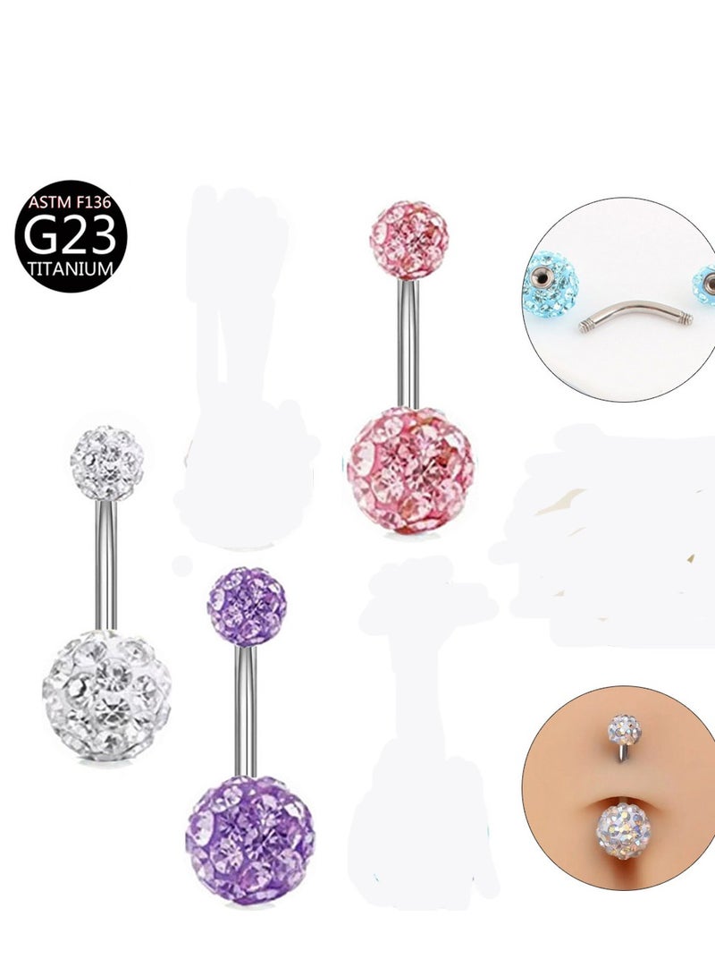 إينوشا إبرة سرة أنيقة من التيتانيوم الفضي المقاوم للحساسية مرصعة بكريستال زركون وردي - 14 ملم - Image 3