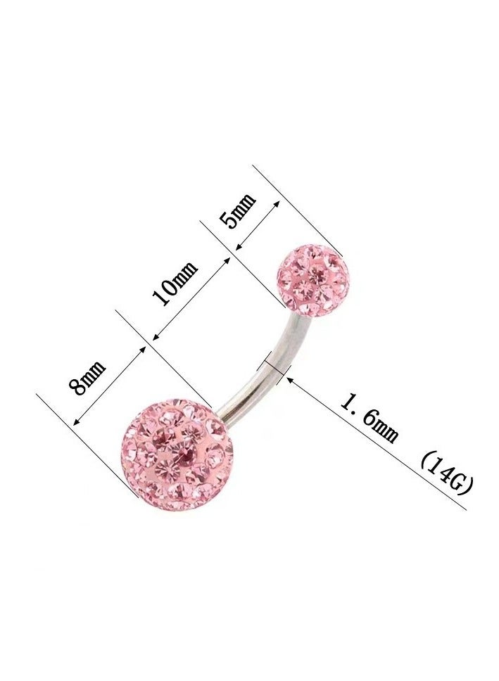 إينوشا إبرة سرة أنيقة من التيتانيوم الفضي المقاوم للحساسية مرصعة بكريستال زركون وردي - 14 ملم - Image 2