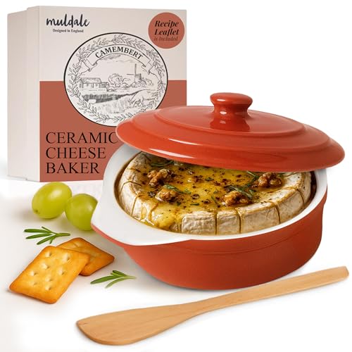 Muldale Brie Baker with Lid and Spreader - Camembert Baker Crock in Red - Free from Lead Ceramic Baking Dish - 5.5” - Fits Standard Camembert Wheel - Image 1