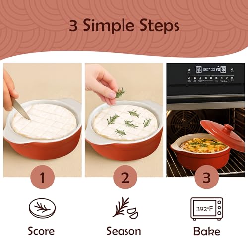 Muldale Brie Baker with Lid and Spreader - Camembert Baker Crock in Red - Free from Lead Ceramic Baking Dish - 5.5” - Fits Standard Camembert Wheel - Image 2