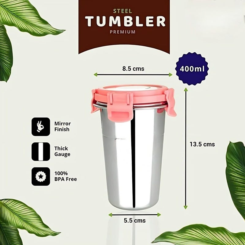 Sunshine Enterprise Bispy Stainless Steel Tumbler with Straw for Traveling Tiffin for Coffee Tea Beer Milk Lassi Butter Milk Glass Tumbler 400 ml - Image 5