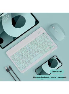 Applicable To Apple Huawei Ipad Mobile Phone Tablet Computer Bluetooth Keyboard Office Learning External Wireless Mouse Keyboard-Color:Light Green-Product Type:Single Keyboard (with Packaging Withou