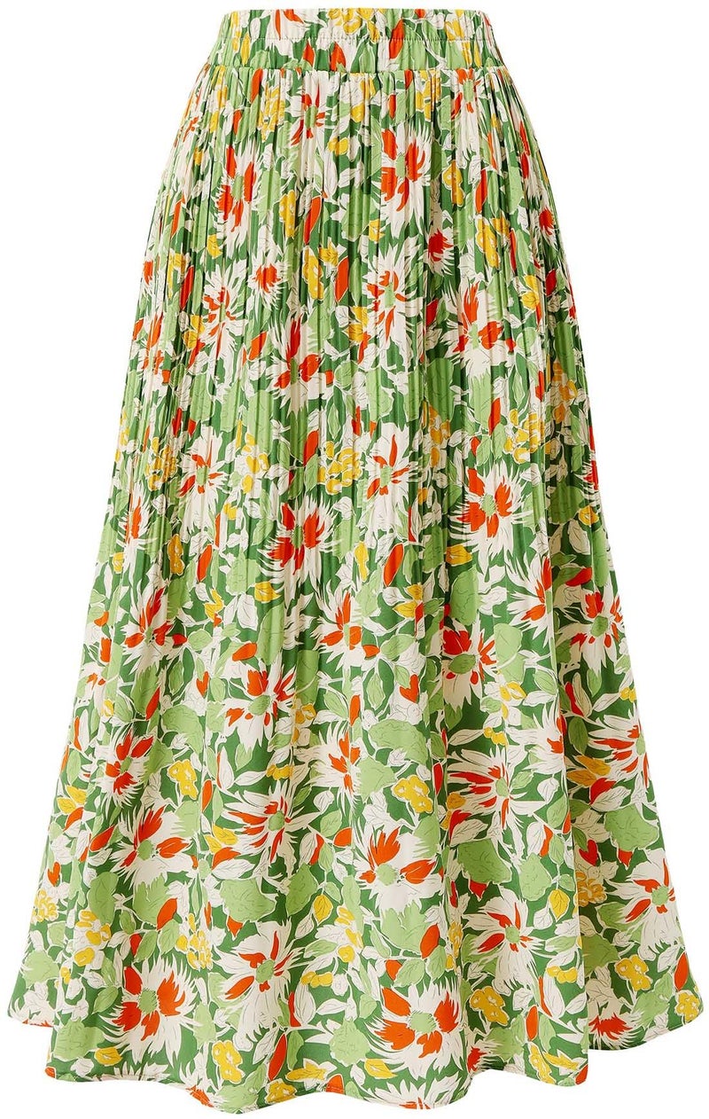 Basoteeuo Pleated Skirts for Women Chiffon Midi Long Length Trendy Summer High Waisted A Line Ladies Skirt Floral BZ01 M - Image 1