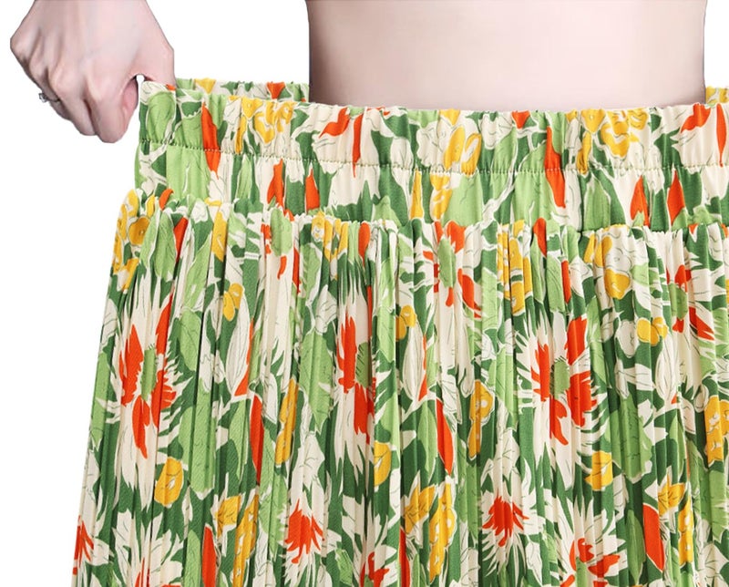 Basoteeuo Pleated Skirts for Women Chiffon Midi Long Length Trendy Summer High Waisted A Line Ladies Skirt Floral BZ01 M - Image 5