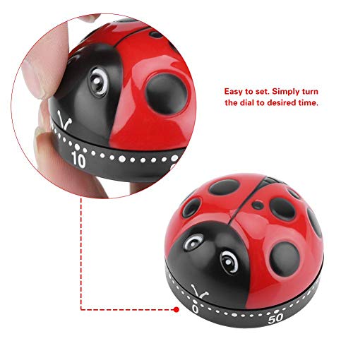 Melostu Kitchen Timer, Ladybug Kitchen Timer 60 Minutes Timer Mechanical Wind-Up Timer, Made of ABS, for Use in Salons, or in the Kitchen - Image 5