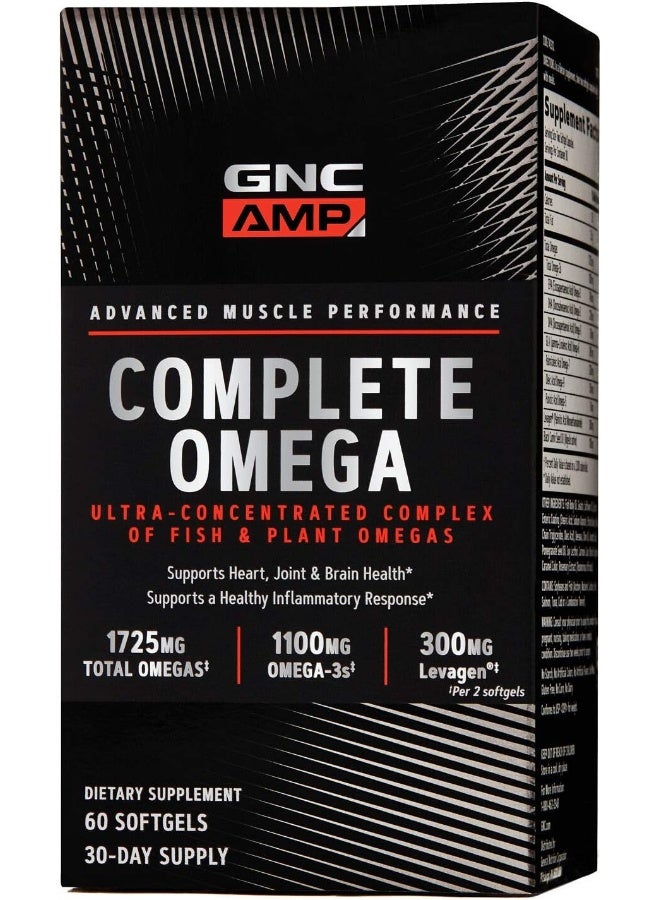 GNC Amp Complete Omega, 60 Softgels, Supports Heart, Joint And Brain Health - Image 1