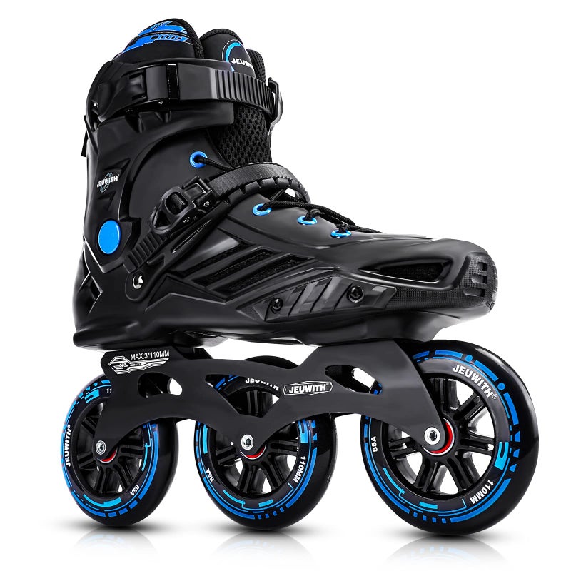 JEUWITH Inline Skates, 3 Wheels 110mm Roller Skates Blades for Adult Women Men, Professional Outdoor Fitness Inline Speed Skates for Unisex (Black & Blue) Men5.5-6/Women6.5-7/25cm - Image 1