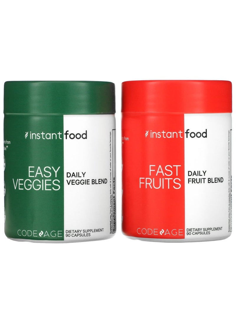 Codeage Easy Veggies Daily Veggie Blend / Fast Fruits Daily Fruit Blend, 2 Bottles, 90 Capsules Each