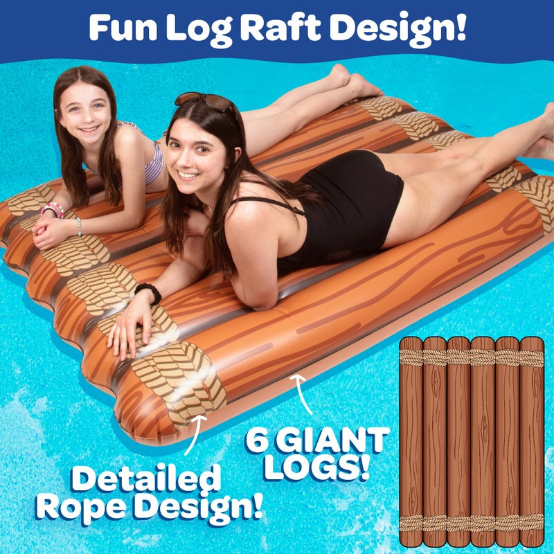 SCS Direct Giant Multi-Person Inflatable Log Raft Swimming Pool Float- Over 600 Pound Weight Capacity, 5+ Feet Long- Heavy Duty, Extra Thick Durable PVC Lounger- Adults Kids Big Floaty Party Activity Xmas Gift - Image 5