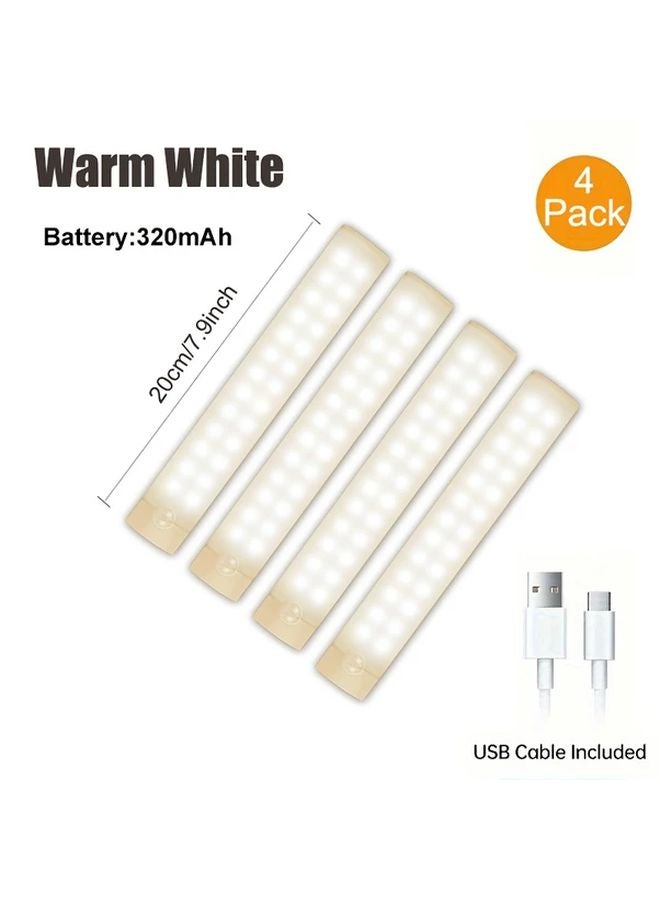 4pcs USB Rechargeable LED Motion Sensor Cabinet Lights 20cm Warm White Under Cabinet Lighting - Image 1