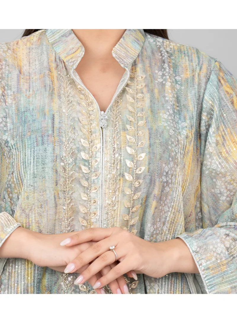IKKXA Petal Grace Embroidered Jalabiya with Belt