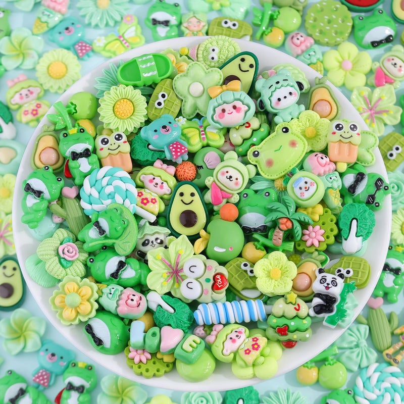 Glitzest 100Pcs Green Slime Charms Assorted Cute Decoden Embellishments  Kawaii Slime Accessories Candy Heart Bear Bulk Flatback Resin Charm For Phone Junk Cases Scrapbooking Crafting & Diy Decoration - Image 4