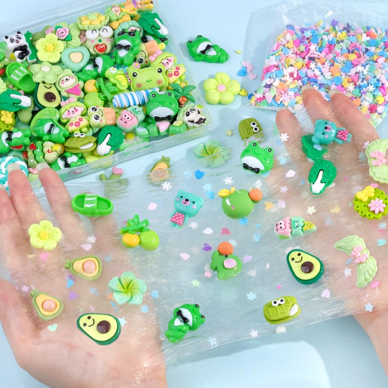 Glitzest 100Pcs Green Slime Charms Assorted Cute Decoden Embellishments  Kawaii Slime Accessories Candy Heart Bear Bulk Flatback Resin Charm For Phone Junk Cases Scrapbooking Crafting & Diy Decoration - Image 5